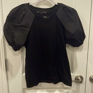 English factory t-shirt with puffed sleeved, black, size small